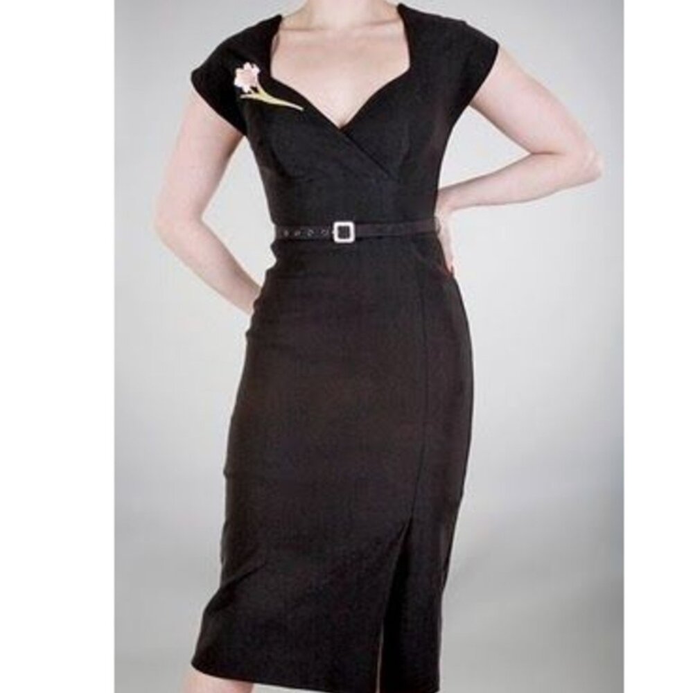 Stop Staring Bodycon Wiggle Pencil Dress L Embroidered Floral Retro Rockabilly